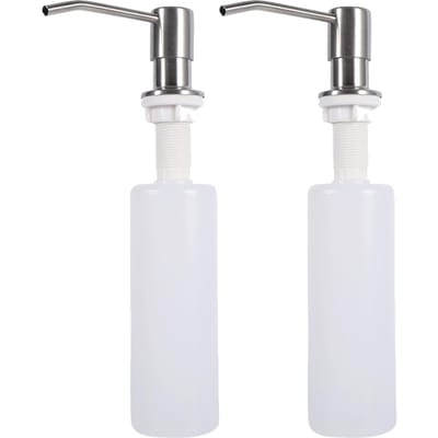2 ensembles de distributeur de savon pour évier de cuisine en acier inoxydable 304 intégré avec tête de pompe sur plan de travail de 300 ml white