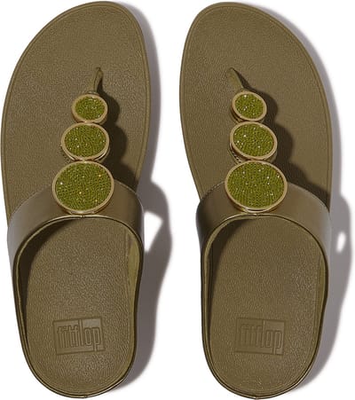 FitFlop Damen Flip Flops Halo Bead-Circle Metallic Toe-Post Sandals HJ1 Camo-Green-37
