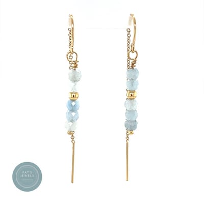 Pat's Jewels Oorbellen Dames- Doortrek oorbellen - Oorketting - Edelsteen - Aquamarijn - Geboortesteen - Goldfilled