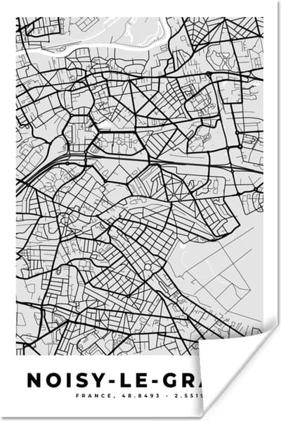 Poster Noisy-le-Grand - Plattegrond - Frankrijk - Kaart - Stadskaart - 120x180 cm XXL