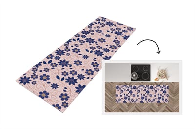 Keukenloper 150x50 cm - Keukenmat vinyl Bloemen - Blauw - Japan - Patronen - Keukenmatten loper - Keuken vloerkleed tapijt