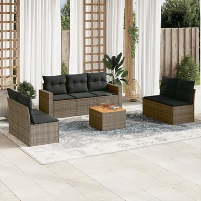 vidaXL - 8-delige - Loungeset - met - kussens - poly - rattan - grijs