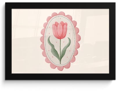 Poster in lijst - Fotolijst 30x20 cm - Posters - Tulp - Lijst - Ovaal - Illustratie - Posterlijst zwart - Decoratie - Wanddecoratie woonkamer - Muurdecoratie slaapkamer