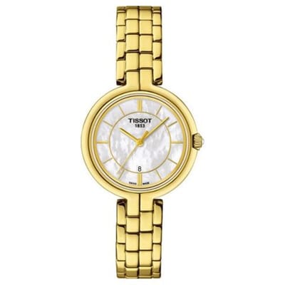 Tissot Flamingo Serie Kwarts Uurwerk Waterdicht Datumweergave Casual Retro Mode Horloge Dameshorloges Wit Goud T094.210.33.111.00 White Dial beige