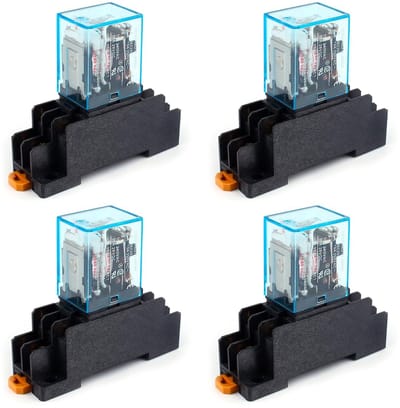 Allecto - Power Relay met Basis - AC 220V 10A DPDT - 4 Stuks - Betrouwbaar en duurzaam - Elektronische componenten - Voor diverse toepassingen - Ge...