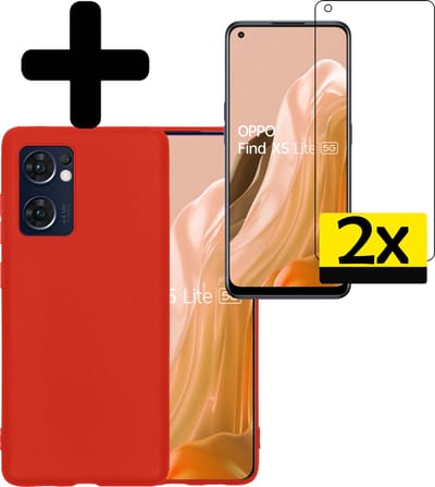 Hoesje - Met 2x Screenprotector - Geschikt voor OPPO Find X5 Lite - Sterk & Shockproof - Back Cover - Siliconen Case - Telefoon Hoes - Telefoonhoesjes - Rood