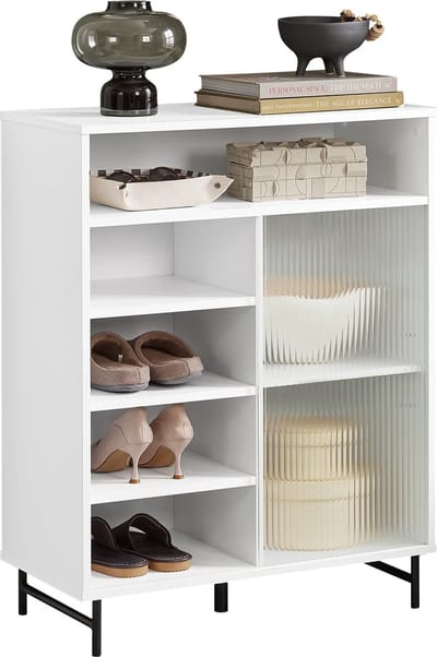 Mara Schoenenkast - Dressoir - Gangkast - Opbergkast - Bijzetkast - Glazen Schuifdeur - MDF - Wit - 70 x 34 x 90 cm