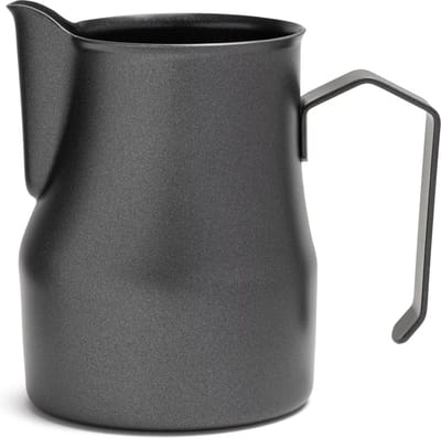 Melkkannetje Opschuim - 350ml - Italiaans – Zwart – RVS – Melkopschuimkan – Melkkan – Espressomachine - Barista Essentials