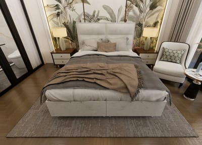 Nessa® - Opbergruimte Boxspring Block - 140x200 - Creme - Velvet - Inclusief Orthopedisch Pocketvering Matras - 500m2 veren