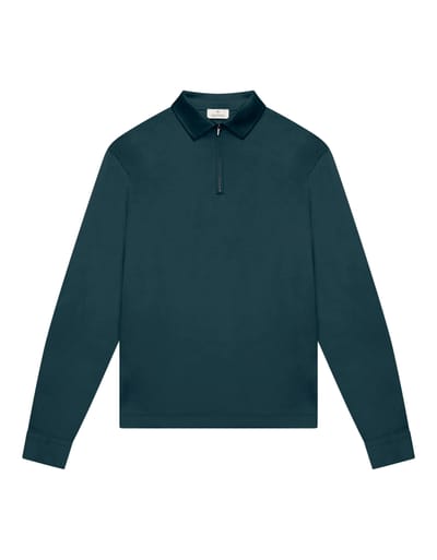 Valenza Supima Polo Zip Collar L/s Polos Donkergroen 1172
