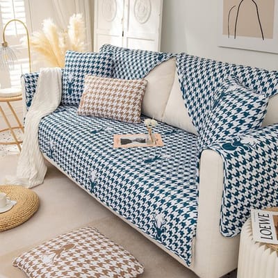 Katoenen bankhoes, antislip, stofdicht, woonkamer, geruite bank, relaxfauteuil, rugleuning, meubels, volledige hoes, kan worden gewassen zonder te vervagen 45x45 Pillowcase1 blauw