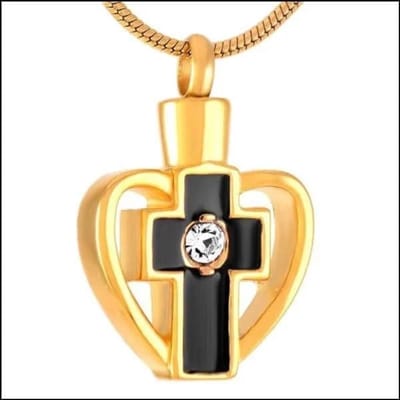 Aramat Jewels | Gedenkhangers | Stalen Kruis Ashanger - Symbolische Herinnering | Kruis goudkleur/zwart-3-2cm | |20mm | Staal | Volwassenen | Verkleurd niet
