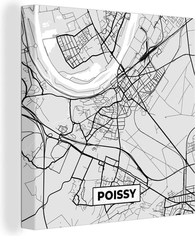 Canvas Schilderij Stadskaart – Frankrijk – Kaart – Poissy – Plattegrond - 20x20 cm - Wanddecoratie