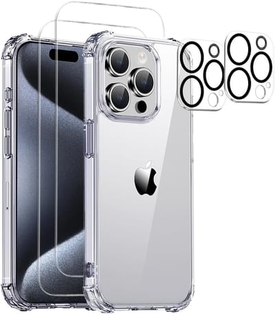 Militaire KKG schokbestendige hoesje met 2 Gehard Glazen Schermbeschermers en 1 cameralensbeschermer - Anti-schok hoesje Geschikt voor: iPhone 15 Pro Max - transparant