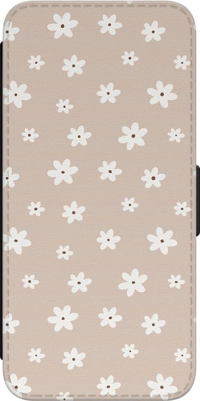 Leuke Telefoonhoesjes - Hoesje geschikt voor Samsung Galaxy A34 bookcase leer - Cute flowers - Cute flowers - Wallet Case met pasjeshouder - Bloemen - Beige