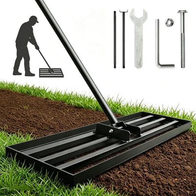 Gazon hark - Bodem egaliseren - Tuin onderhouden - Lange verstelbare steel - 75 cm breed - Zwart