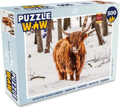 Puzzel Schotse Hooglander - Sneeuw - Winter - Natuur - Dieren - Legpuzzel - Puzzel 500 stukjes