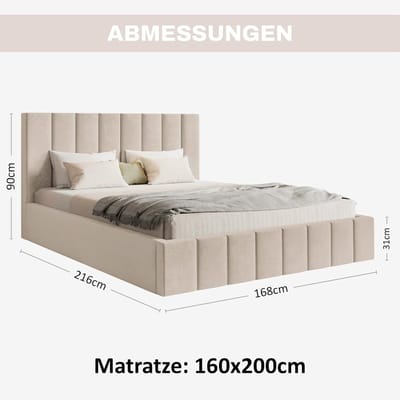 Boxspringbed 140x200 met opbergruimte, Bonell matras en topper – tweepersoonsbed met 2 bedladen, gestoffeerd bed met hoofdbord en voeteneinde, zwart – Pauwhome Royal Lux Storage – Pauwhome