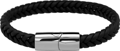 Lucardi Kinder Zwart leren armband met stalen sluiting - Armband - Leer - Zwart - 15 cm