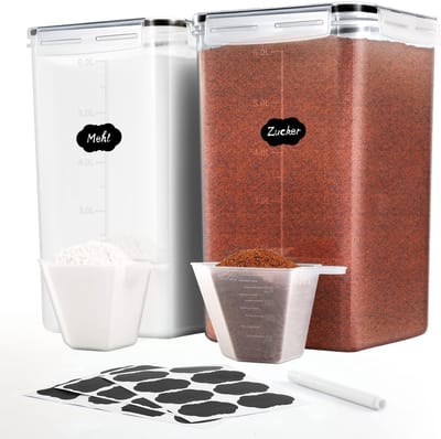 Dailygoods- Voorraaddoos 6,5 l luchtdicht - Set van 2 - BPA-vrij kunststof - Keukenorganizer - Suiker/meel opslag - Siliconen afdichting - Opbergcontainer