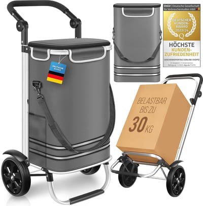 Boodschappentrolley Inklapbaar - Winkelwagen Tas - Dagelijkse Boodschappen - Met Koelvak - 56 Liter - Grijs