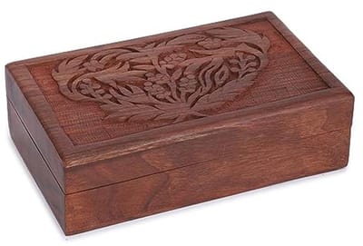Handgesneden Houten Decoratieve Schatkist - Multifunctionele Sieraden Opbergdoos en Horlogedoos - Perfect Cadeau Bruin, 20x13 cm
