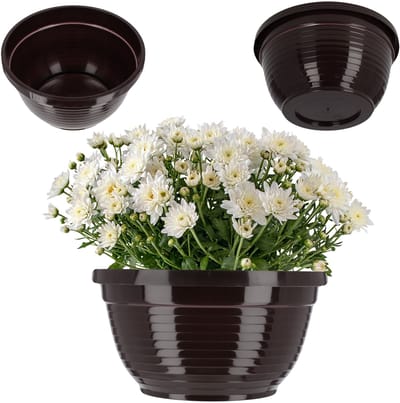KADAX Schaal van kunststof, ronde bloemenschaal, weerbestendige plantenbak voor buiten, grafschaal, lichte kogelschaal voor bloemen, diameter 13 cm, bruin