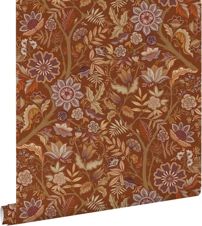 ESTAhome behang vintage bloemen terracotta bruin en donker paars - 50 x 900 cm - 131333