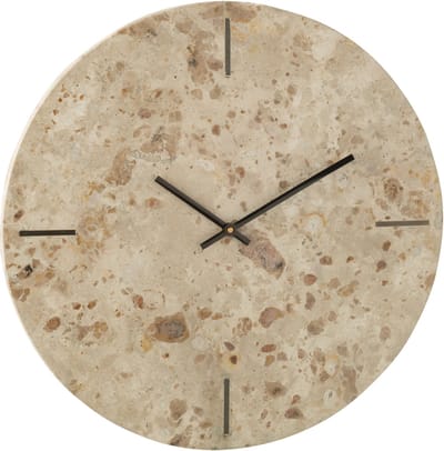 J-Line klok Rond Marmer - steen - beige/zwart