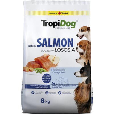 8kg Tropidog Premium Adult Small Zalm droogvoer voor honden