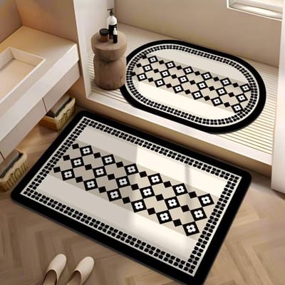 Badkamervloermat Badkamer Antislip Absorberend Toilet Sterk Deur Waskamer Diatomeeënaarde Sneldrogende Mat Tapijt Badkamer 40 * 60 [rectangle] + 40 * 60 [oval] white