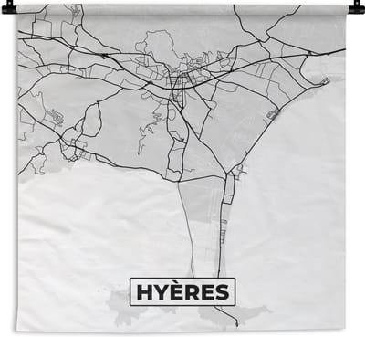 Wandkleed - Wanddoek - Frankrijk - Hyères - Stadskaart - Plattegrond - Kaart - 180x180 cm - Wandtapijt