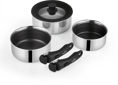 Swiss Haus® ZG1006 - 6 Delige Steelpan Inductie - Ø 16/18/20 cm - PFAS Vrij - Met Deksel - Melkpan Voor Alle Warmtebronnen - Pannen met Honingraat Anti-aanbak - Krasbestendig - Oven & Vaatwasbestendig - RVS