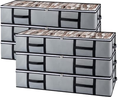 Dailygoods - GoMaihe 6 stuks 90 liter onderbedopbergdoos met deksel, opbergtas voor dekbedden, kledingopslag, organizer, helpt je om de opslagruimte beter te benutten.