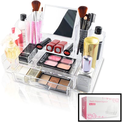 XL Make up Organizer met 13 Vakken & Spiegel & 1 Lade- Makeup Organizer Transparant - Sieraden - Cosmetica Opbergdoos