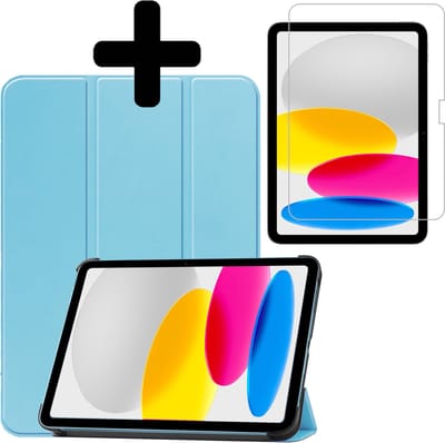Hoes - Geschikt voor Apple iPad A16/A18 (2022/2025/2026) - 10.9 & 11 inch (10e, 11e & 12e generatie) - Met Screenprotector - Trifold Bookcase - Hard Cover - Hardcover Book Case - Tablet Hoesje - Lichtblauw