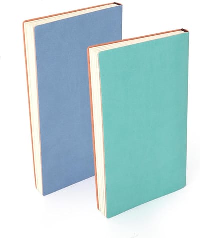 Zachte Kaft Notitieboeken, Set van 2, Pocketformaat, Kunstleer, 9 x 17.5 cm, Blauw en Groen, Ideaal voor Aantekeningen en Dagboekgebruik