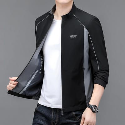 Modieuze Kleurblok Staande Kraag Jas Heren Lente Nieuw Koreaanse Stijl Eenvoudige Heren Effen Kleur Vest Jas 3XL