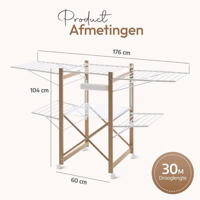 White-Label® Wasrek Inklapbaar op Wieltjes - Droogmolen - Droogtoren Staand