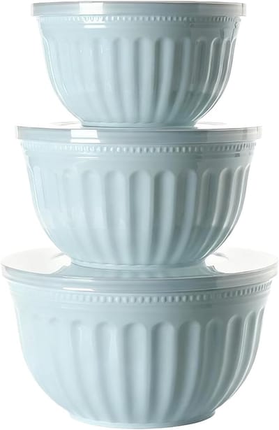 Set van 3 grote stapelbare slaadschalen met deksels - BPA-vrij plastic - Ideaal voor mixen, serveren en opbergen - Blauw