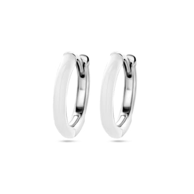 Zilver Gerhodineerd Klapoorringen Wit Emaille 1338682