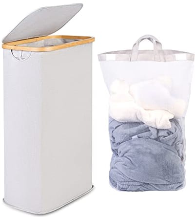Wasmand met deksel 63L - Smalle Lichtgrijze Schoonmaakoplossing voor Uw Huis