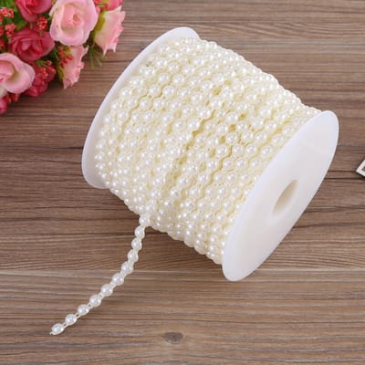 25MRol Dubbele Katoenen Lijn Imitatie Halfronde Parelketting Garland voor Bruiloft (beige)