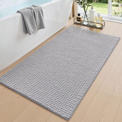 Zachte en Sneldrogende Chenille Badmat 60x90cm, Absorberend en Antislip, Ideaal voor Badkamer en Douche, Lichtgrijs