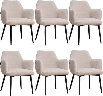 Bronx71® Scandinavische eetkamerstoel Lars beige gerecyclede stof - Eetkamerstoelen set van 6 - stoel