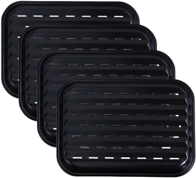 BBQ Collection grillschaal - 4x - staal - 34 x 24 x 2 cm - herbruikbaar - antiaanbaklaag - grillrooster