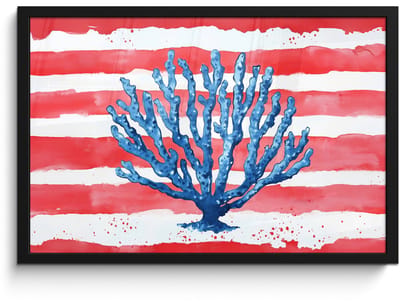 Poster in lijst - Fotolijst 60x40 cm - Posters - Koraal - Verfstructuur - Rood - Blauw - Posterlijst zwart - Decoratie - Wanddecoratie woonkamer - Muurdecoratie slaapkamer