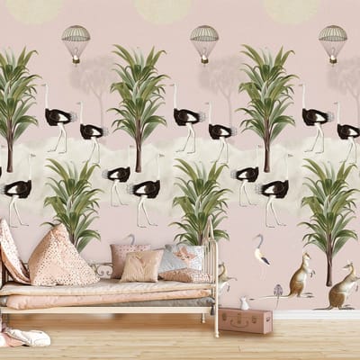 INGK Kinderbehang - Olive & Noah - Ostrich Jungle Pink