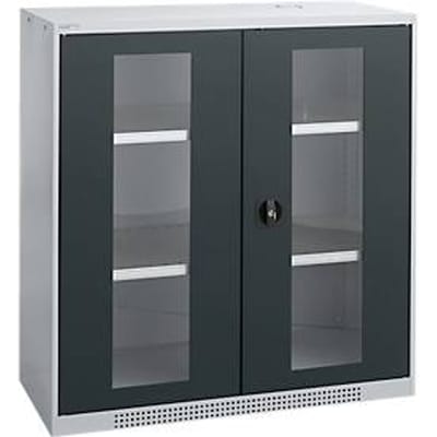 Schäfer Shop Genius FS vitrinekast, staal, met ventilatieopeningen, B 1055 x D 420 x H 1105 mm, 3 OH, alu wit/antracietgrijs, tot 450 kg