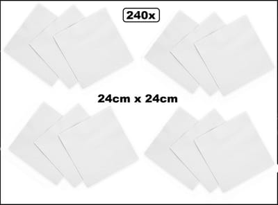 240x Servetten wit 24cm x 24cm - 3 laags - Cocktail servet diner eten knoeien restaurant BBQ thema feest verjaardag feest WK